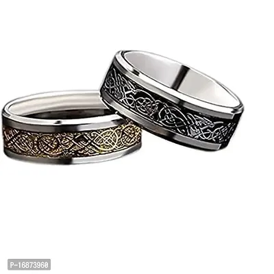 AJS Ring Men's Shine Rings Wedding Bands Ring for Men, Boy and women Grade 316 Stainless Steel Jewelry Gift Comfort Fit(2pcs_golden-Silver Dragon Ring_20)