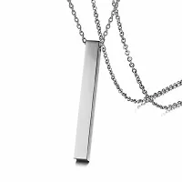 AJS Men's Jewellery 3D Cuboid Vertical Bar/Stick Stainless Steel Locket Pendant Necklace for Boys and Men 53-thumb1