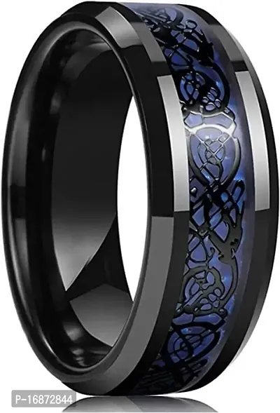 AJS Ring Men's Shine Rings Wedding Bands Ring for Men, Boy and women Grade 316 Stainless Steel Jewelry Gift Comfort Fit(Black-Blue Dragon Ring_20)-thumb4