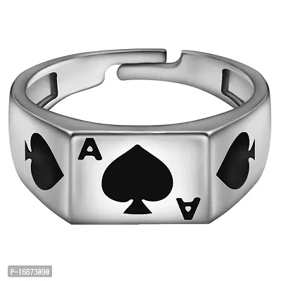 AJS Silver Black Ace Ring For Him, Adjustable | Rings for Men and Boys-thumb0