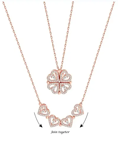 Magnetic Rose Gold Necklace Pendant Heart Toggle Necklace Diamond