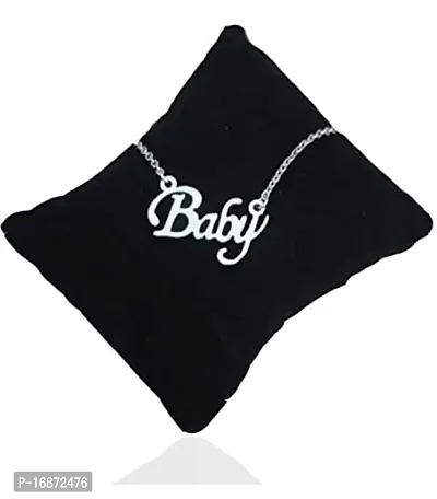 AJS Baby Pendant for Girl and Women Baby Name Pendant for Girl Stylish Locket Silver Stainless Steel