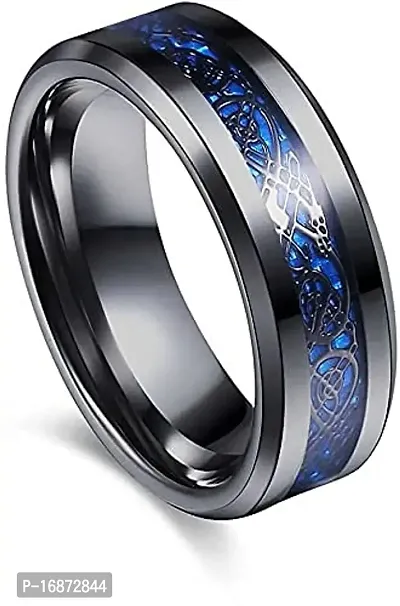 AJS Ring Men's Shine Rings Wedding Bands Ring for Men, Boy and women Grade 316 Stainless Steel Jewelry Gift Comfort Fit(Black-Blue Dragon Ring_20)