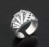 AJS Stainless Steel Ace King Queen Jack Playing Card Stylish Biker Adjustable Ring for Men Boys (Silver)-thumb4