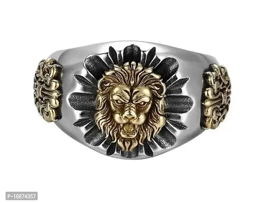 AJS Silver Tiger Head Ring Adjustable Silver Men's Ring, Wild Tiger Ring