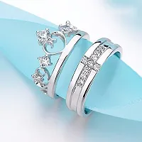 AJS Classy King Queen Heartbeat Lovers Couple Rings Wedding Engagement Rings Adjustable Love Bands for Couples-thumb2