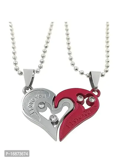 AJS Unisex Red Silver Stainless Steel Heart Locket Pendant-thumb0