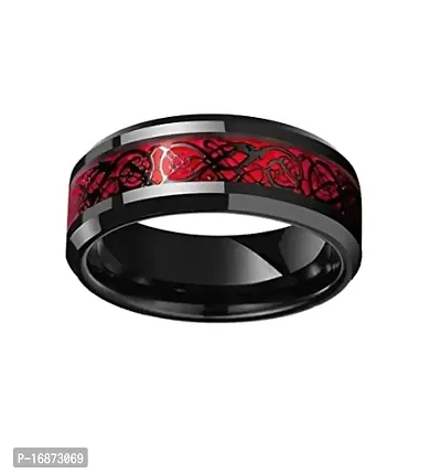 AJS Ring Men's Shine Rings Wedding Bands Ring for Men, Boy and women Grade 316 Stainless Steel Jewelry Gift Comfort Fit(BLACK-RED_DRAGON RING_18)