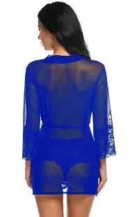 CELOSIA Net Robe and Lace Panty Set Women Nightwear Royal Blue-thumb1