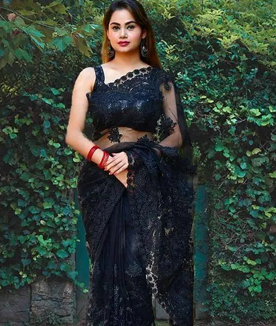 Trending Net Saree with Blouse piece 