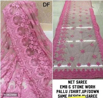 Elegant Pink Net Saree with Blouse piece For Women