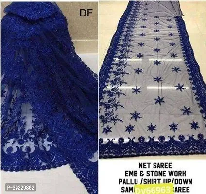 Elegant Blue Net Saree with Blouse piece For Women