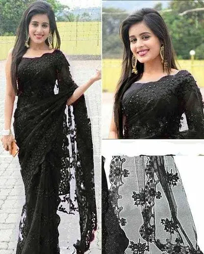 Elegant Net Saree with Blouse piece For Women