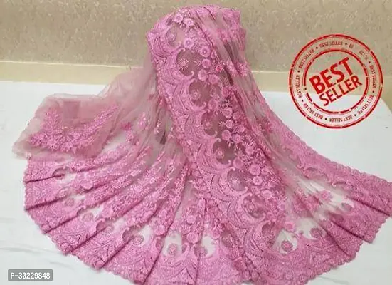 Elegant Pink Net Saree with Blouse piece For Women-thumb0