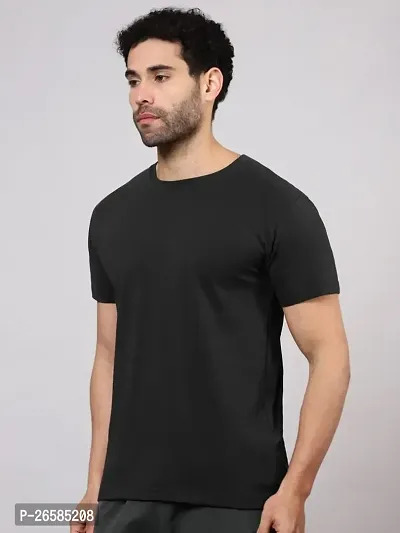 Stylish Black Polycotton Solid Tees For Men-thumb0