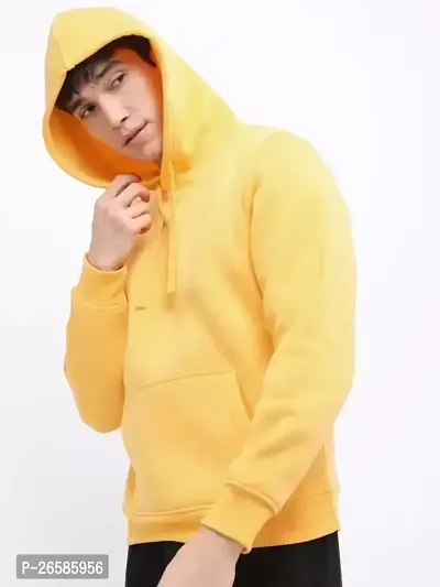 Stylish Yellow Solid Hoodies For Men