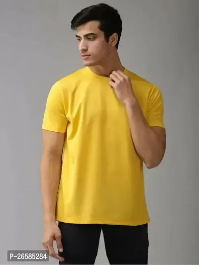 Stylish Yellow Polycotton Solid Tees For Men-thumb0