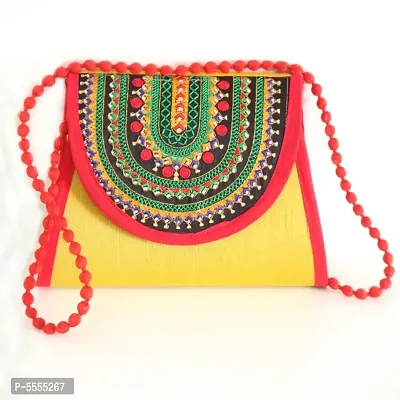 Elite Yellow Polyester Kutchi Sling Bag For Women-thumb0