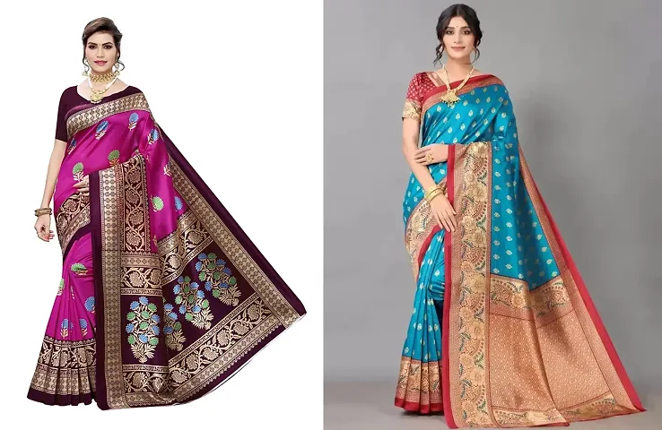 Pack Of 2 Printed Art Silk Saree with Blouse piece