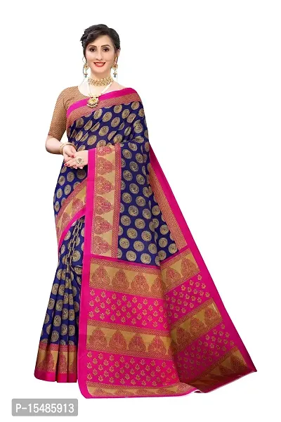 Women's Elegant Art Silk Blue Printed Saree With Blouse_MCS_154