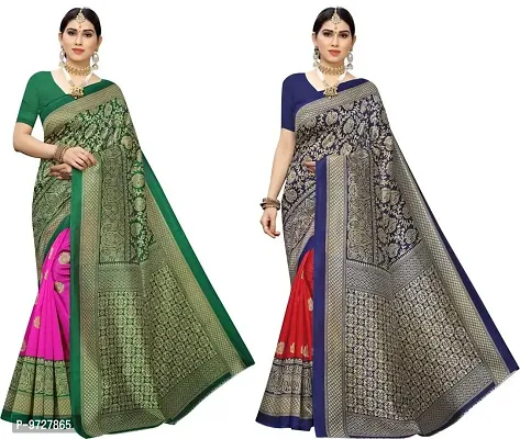 Attractive Silk Blend Saree with Blouse piece For WomenPack of 2