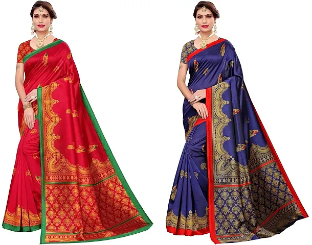 Combo of 2 Trendy Art Silk Printed Sarees with Blouse Piece