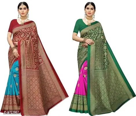 Attractive Silk Blend Saree with Blouse piece For WomenPack of 2