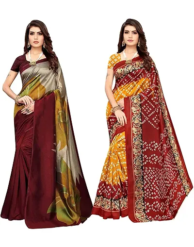 Combo of 2 Trendy Printed Art Silk Sarees with Blouse Piece