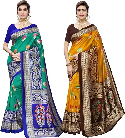 Buy One Get One ! Trendy Art Silk Printed Sarees with Blouse Piece