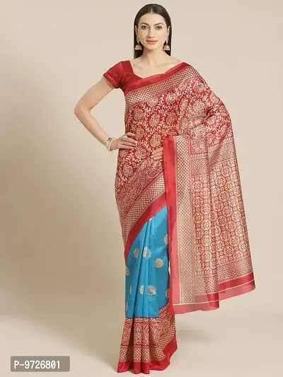 Attractive Silk Blend Saree with Blouse piece For WomenPack Of 1