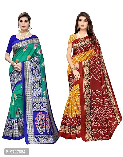 Attractive Silk Blend Saree with Blouse piece For WomenPack of 2