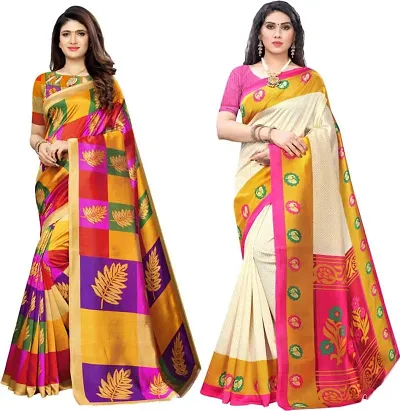 Pack of 2 Trendy Printed Art Silk Sarees with Blouse Piece