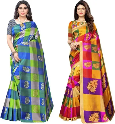 Combo of 2 Trendy Art Silk Printed Sarees with Blouse Piece
