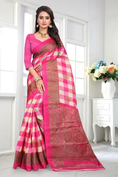 Multicoloured Khadi Silk Printed Saree With Blouse Piece