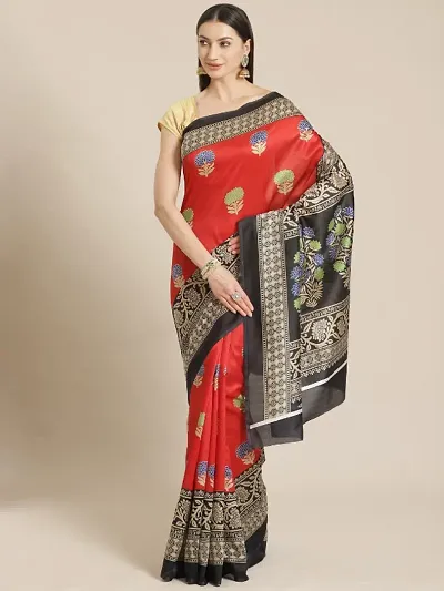 Attractive Silk Blend Saree with Blouse piece For WomenPack Of 1