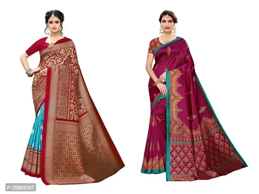 Beautiful Art Silk Printed Saree with Blouse piece  Combo of 2 Sarees-thumb0