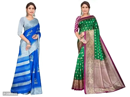 Beautiful Art Silk Printed Saree with Blouse piece Pack of 2