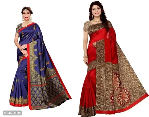 Beautiful Art Silk Printed Saree with Blouse piece II Combo of 2 Sarees II-thumb0