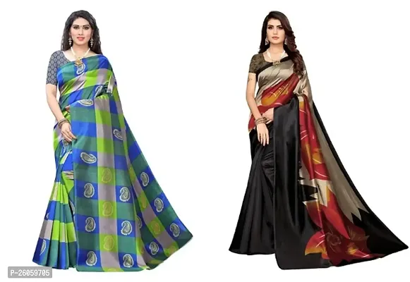 Beautiful Art Silk Printed Saree with Blouse piece Pack of 2-thumb0