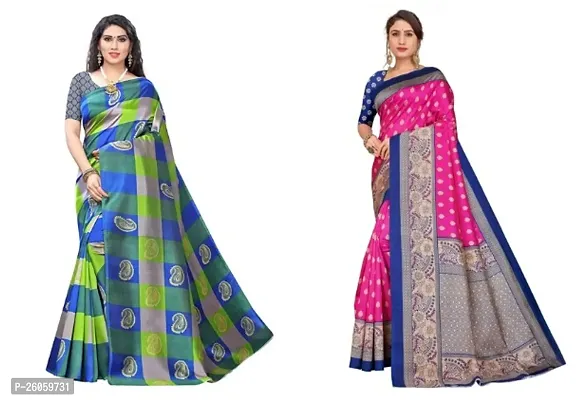 Beautiful Art Silk Printed Saree with Blouse piece Pack of 2-thumb0