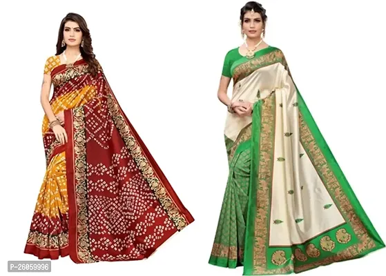 Beautiful Art Silk Printed Saree with Blouse piece Pack of 2-thumb0