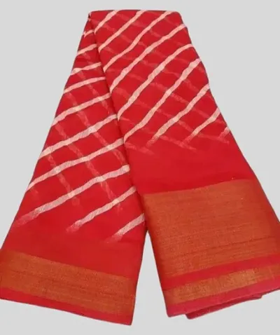 Linen Cotton Leheriya Printed Sarees With Zari Border