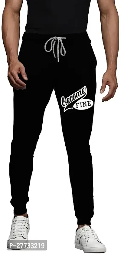 Stylish Black Cotton Blend Regular Track Pants For Men-thumb0