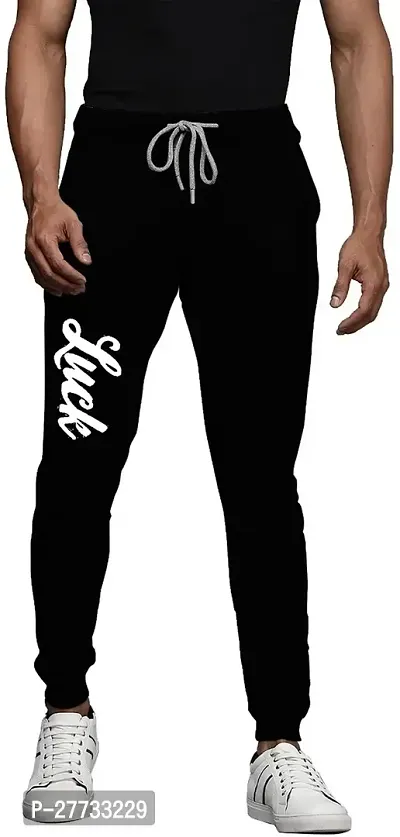 Stylish Black Cotton Blend Regular Track Pants For Men-thumb0