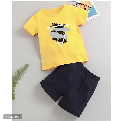 Fabulous Yellow Cotton Blend Printed T-Shirts with Shorts For Boys-thumb0