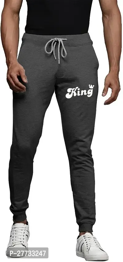 Stylish Grey Cotton Blend Regular Track Pants For Men-thumb0