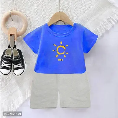 Fabulous Blue Cotton Blend Printed T-Shirts with Shorts For Boys-thumb0