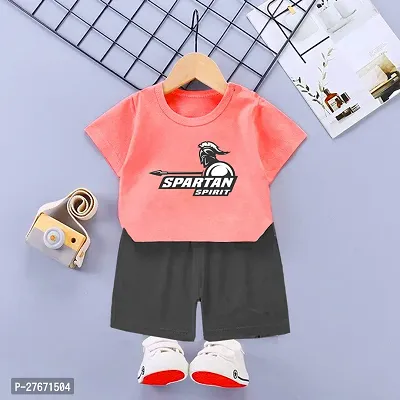 Fabulous Pink Cotton Blend Printed T-Shirts with Shorts For Boys-thumb0