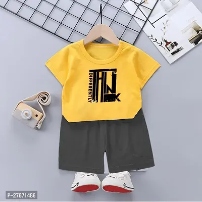 Fabulous Yellow Cotton Blend Printed T-Shirts with Shorts For Boys-thumb0