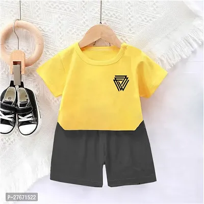 Fabulous Yellow Cotton Blend Printed T-Shirts with Shorts For Boys